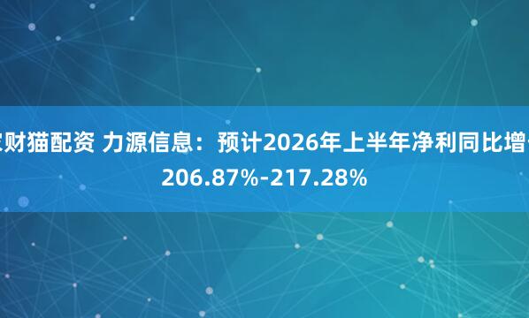 家财猫配资 力源信息：预计2026年上半年净利同比增长206.87%-217.28%